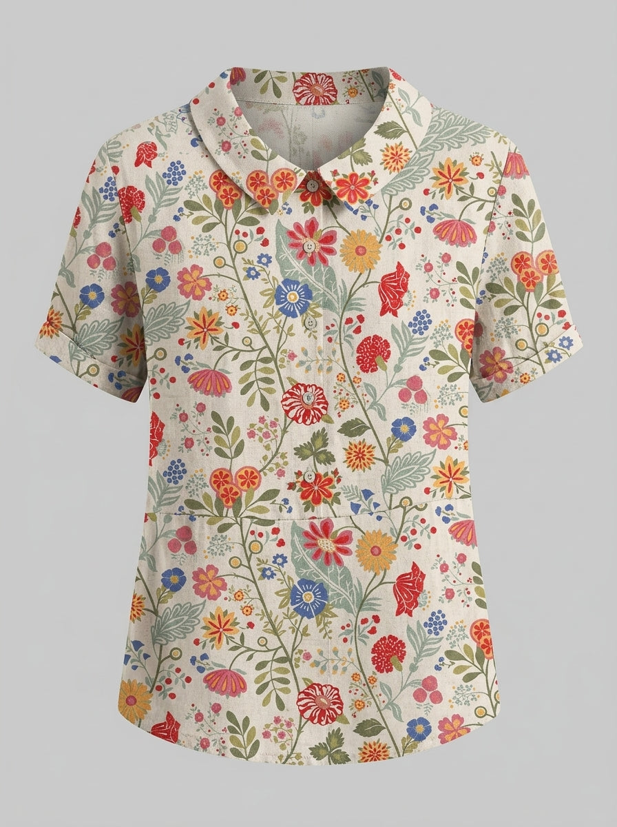 Georgia | Women's Floral Blouse - Lightweight V-Neck Ruffle Sleeve Casual Top