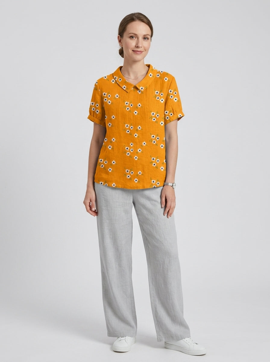 Georgia | Women's Floral Blouse - Lightweight V-Neck Ruffle Sleeve Casual Top
