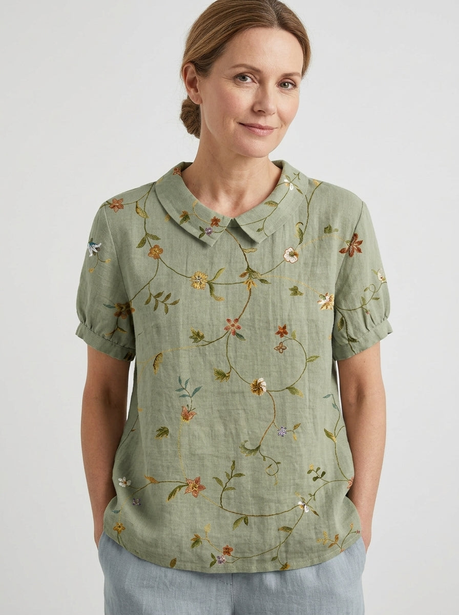 Georgia | Women's Floral Blouse - Lightweight V-Neck Ruffle Sleeve Casual Top