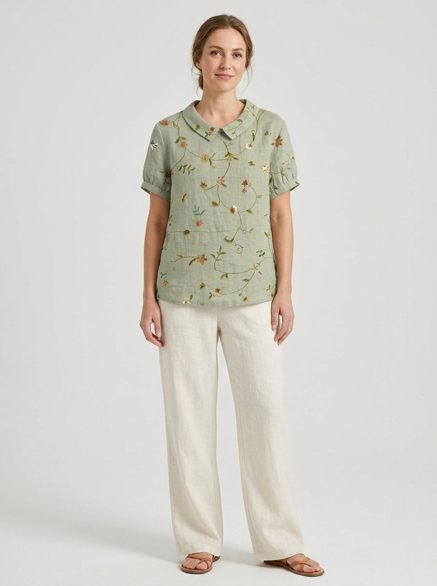 Georgia | Women's Floral Blouse - Lightweight V-Neck Ruffle Sleeve Casual Top