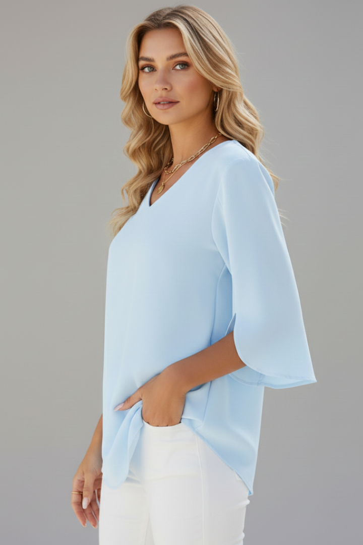 Gila | Women's V-Neck Short Sleeve Blouse – Casual Loose Fit Top