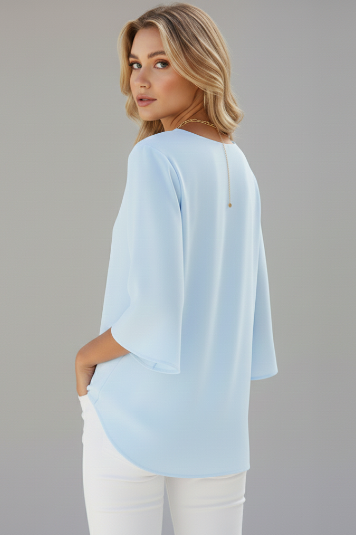 Gila | Women's V-Neck Short Sleeve Blouse – Casual Loose Fit Top