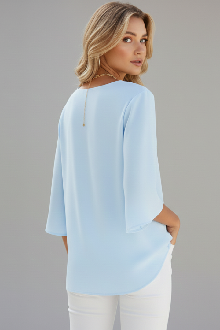 Gila | Women's V-Neck Short Sleeve Blouse – Casual Loose Fit Top