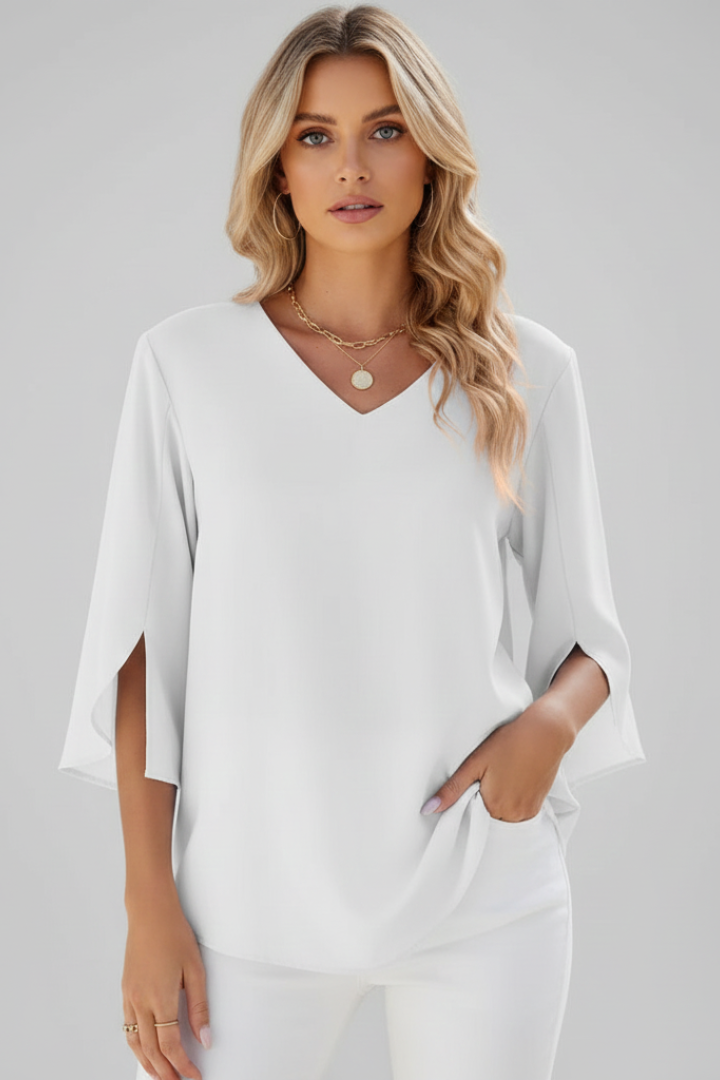 Gila | Women's V-Neck Short Sleeve Blouse – Casual Loose Fit Top