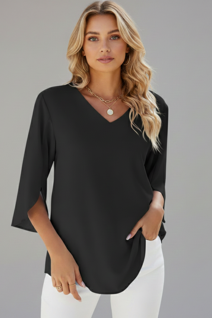 Gila | Women's V-Neck Short Sleeve Blouse – Casual Loose Fit Top