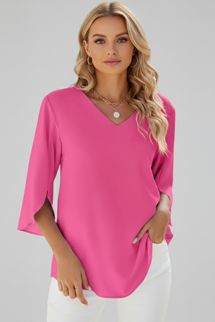 Gila | Women's V-Neck Short Sleeve Blouse – Casual Loose Fit Top