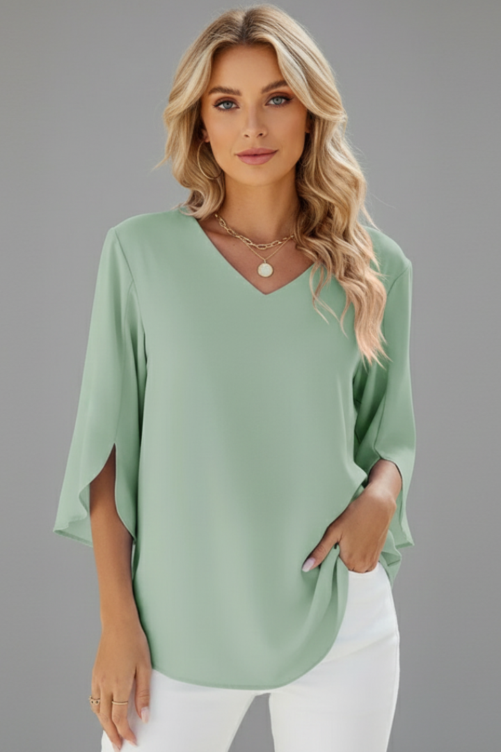 Gila | Women's V-Neck Short Sleeve Blouse – Casual Loose Fit Top