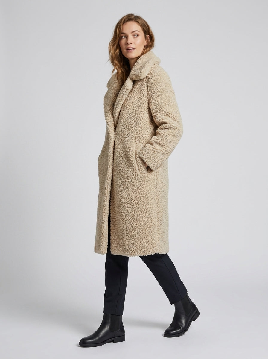 Ginevra | Women’s Long Coat – Textured Surface, Wide Collar, Long Sleeves & Straight Fit