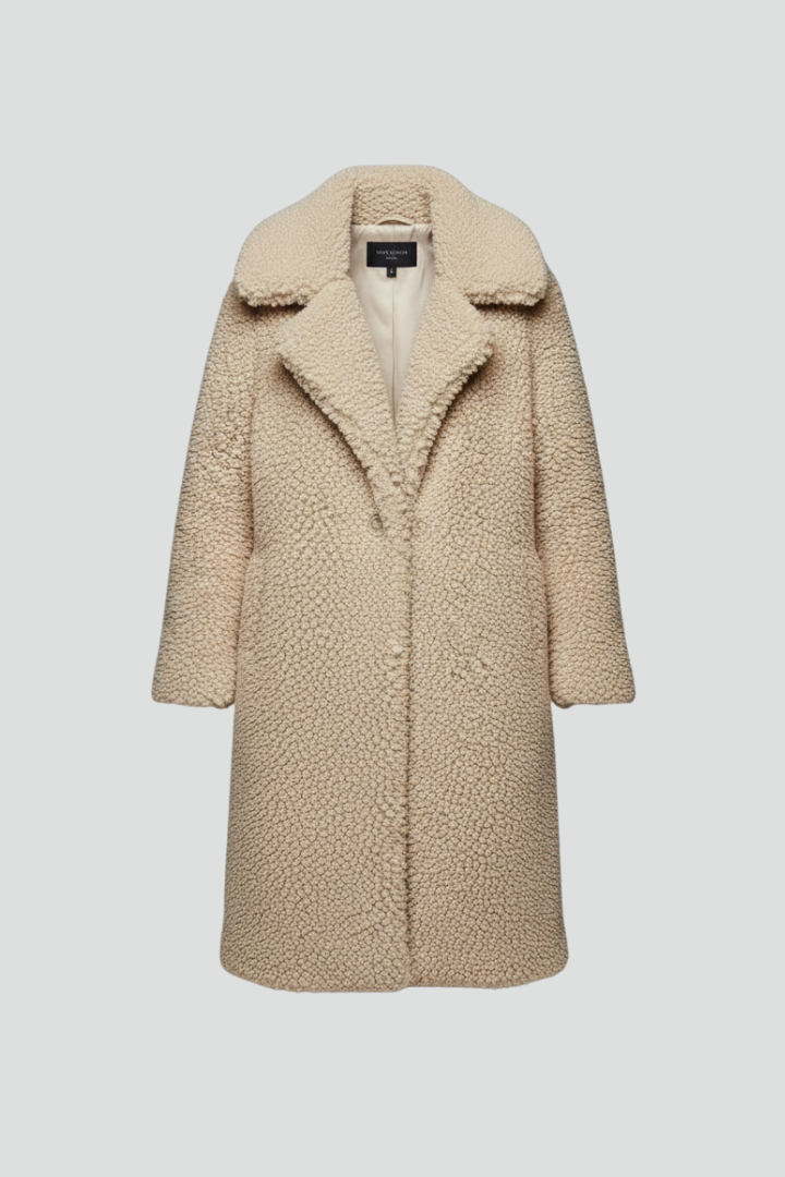 Ginevra | Women’s Long Coat – Textured Surface, Wide Collar, Long Sleeves & Straight Fit