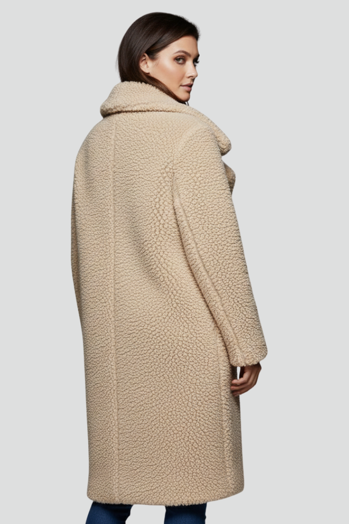 Ginevra | Women’s Long Coat – Textured Surface, Wide Collar, Long Sleeves & Straight Fit