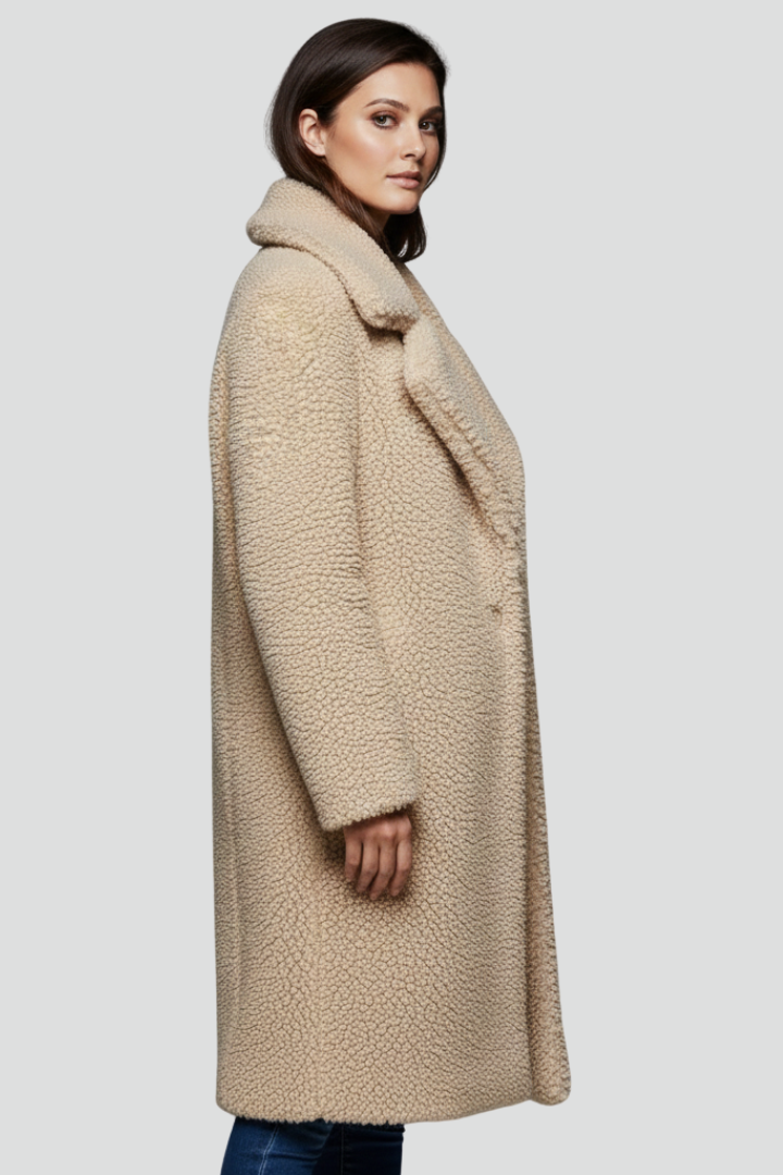 Ginevra | Women’s Long Coat – Textured Surface, Wide Collar, Long Sleeves & Straight Fit