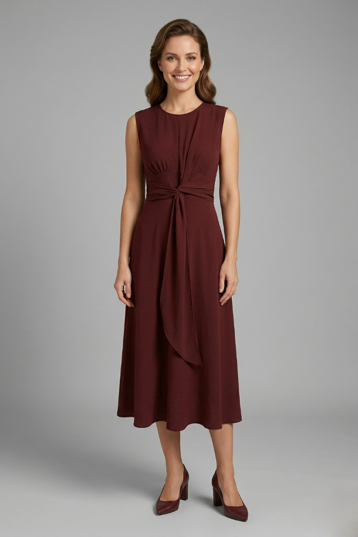 Giselle | Women's Elegant Midi Dress – Sleeveless Round Neck Everyday Dress