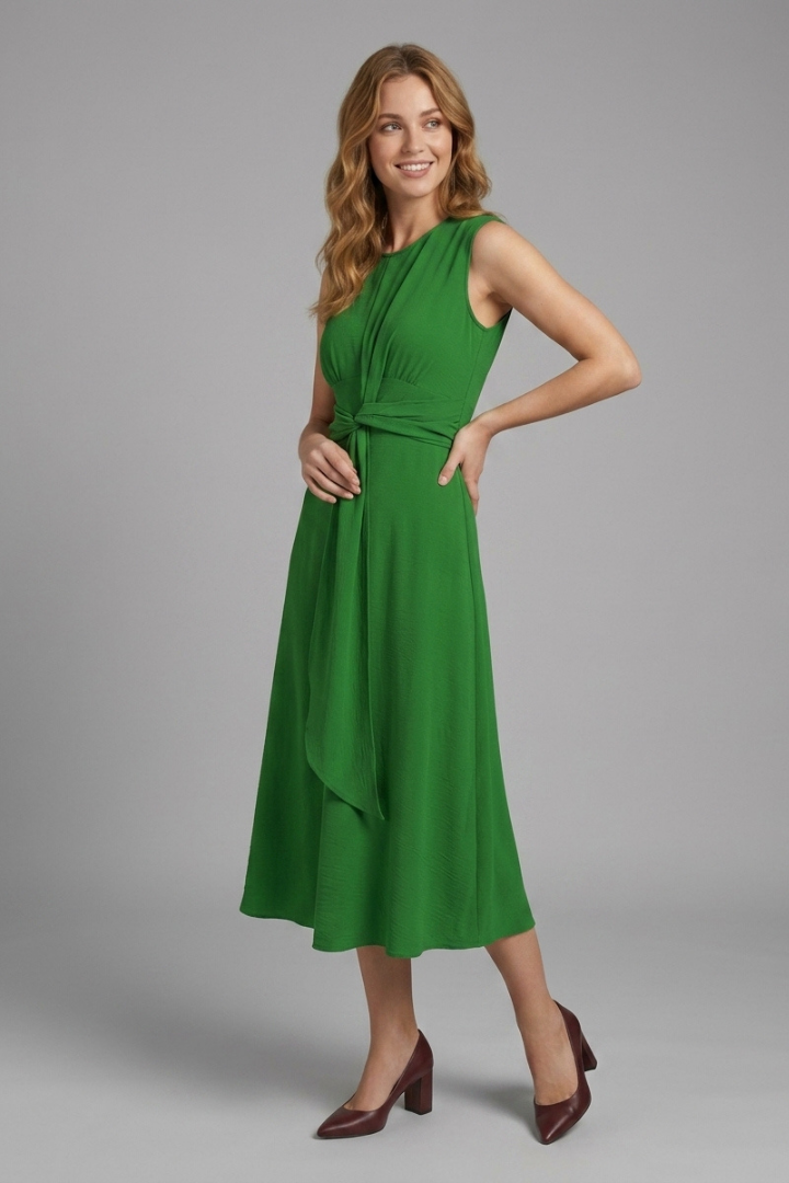 Giselle | Women's Elegant Midi Dress – Sleeveless Round Neck Everyday Dress