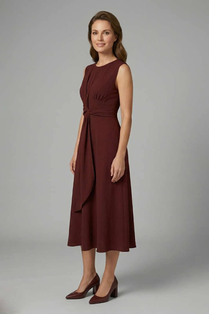 Giselle | Women's Elegant Midi Dress – Sleeveless Round Neck Everyday Dress