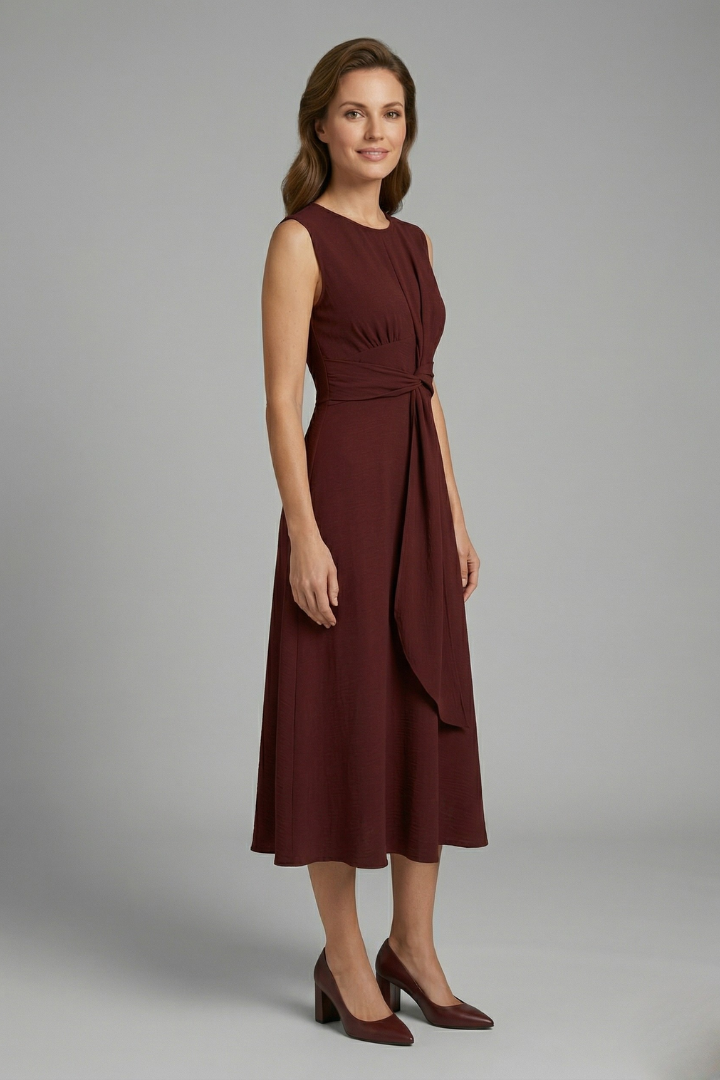 Giselle | Women's Elegant Midi Dress – Sleeveless Round Neck Everyday Dress