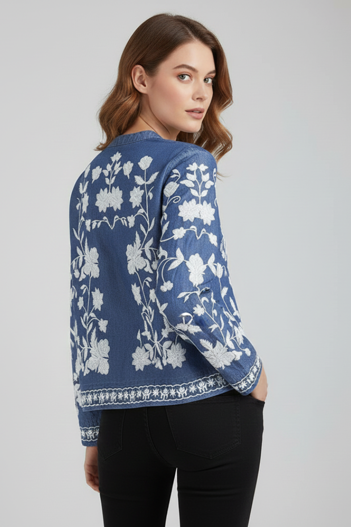 Glyra | Women’s Embroidered Floral Blouse - Button Front, Long Sleeve Boho Layering Top