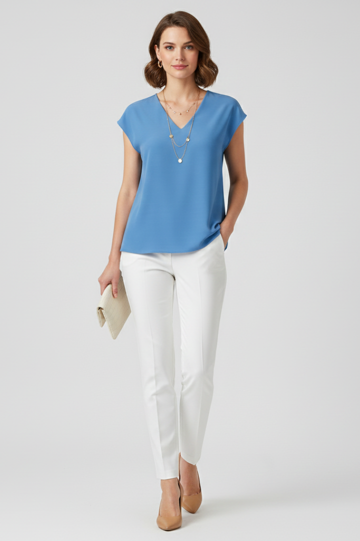 Greta | Women's Striped V-Neck Blouse – Casual Short Sleeve Loose Fit Summer Top