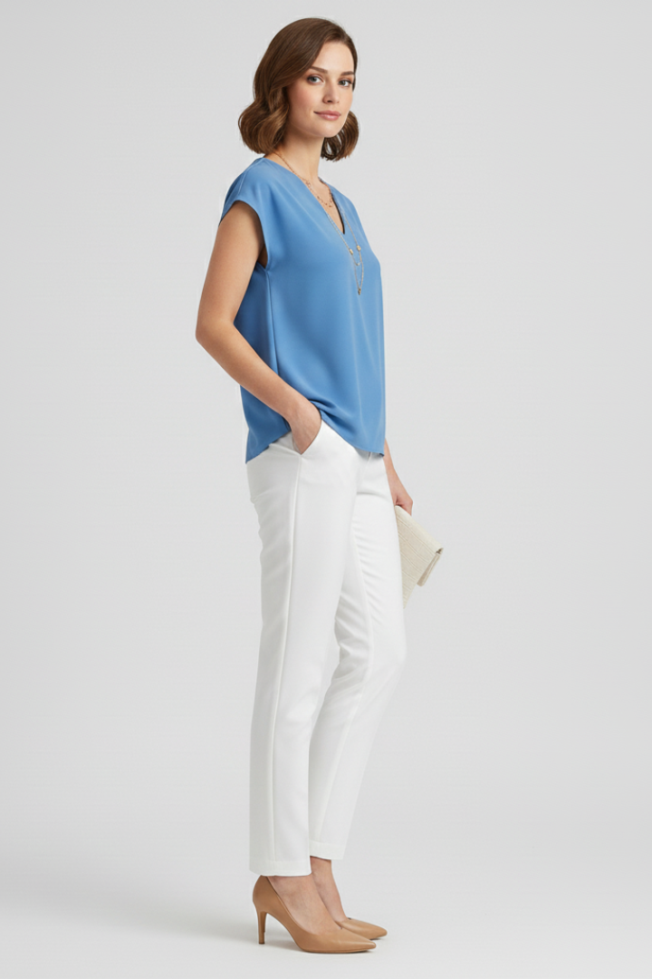 Greta | Women's Striped V-Neck Blouse – Casual Short Sleeve Loose Fit Summer Top
