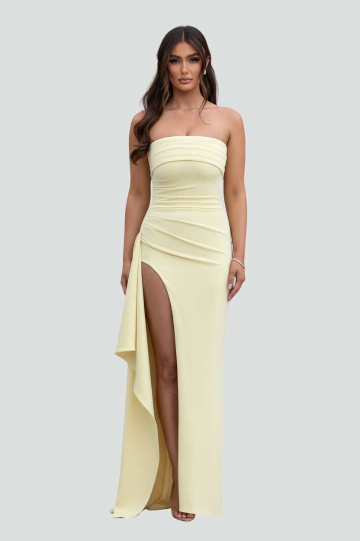Gylia | Women’s Maxi Dress Strapless – Front Slit Floor Length Formal Occasion Dress