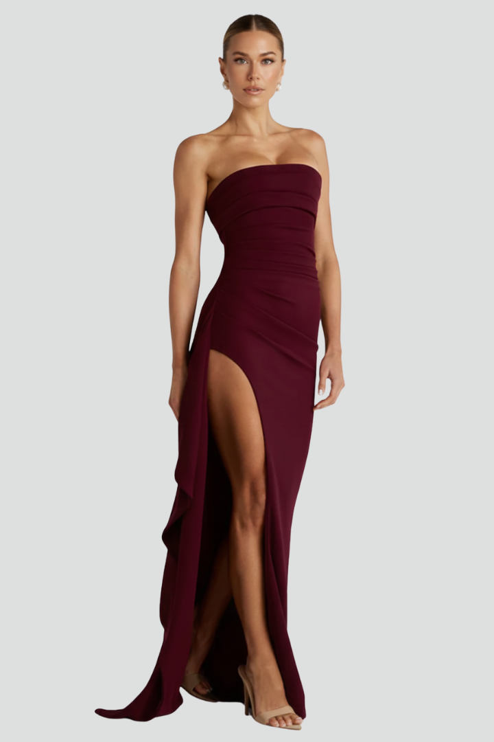 Gylia | Women’s Maxi Dress Strapless – Front Slit Floor Length Formal Occasion Dress