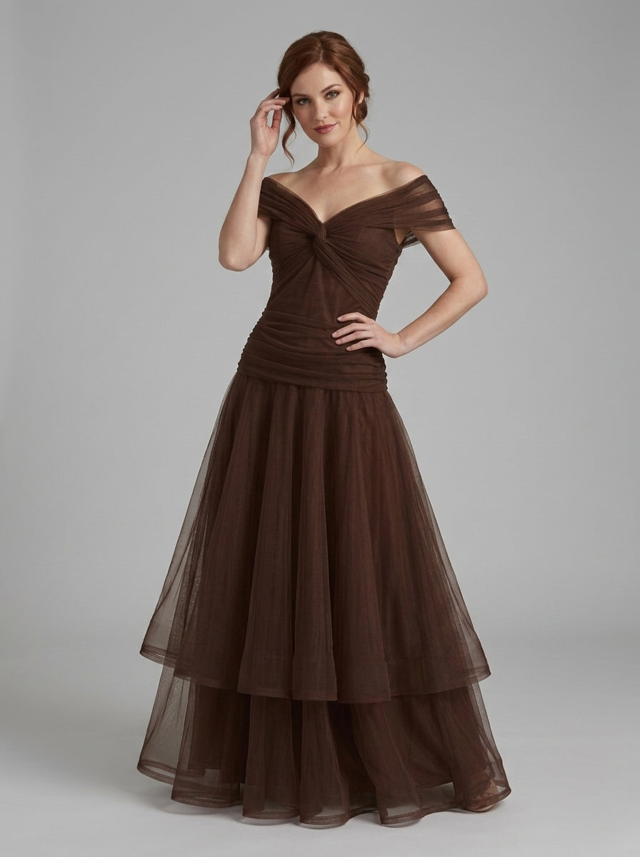 Hallie | Women's V-Neck Maxi Dress – Draped Bodice, Sheer Short Sleeves & Gathered Waist Elegant Long Dress
