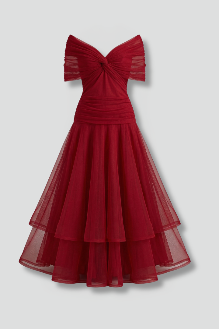 Hallie | Women's V-Neck Maxi Dress – Draped Bodice, Sheer Short Sleeves & Gathered Waist Elegant Long Dress