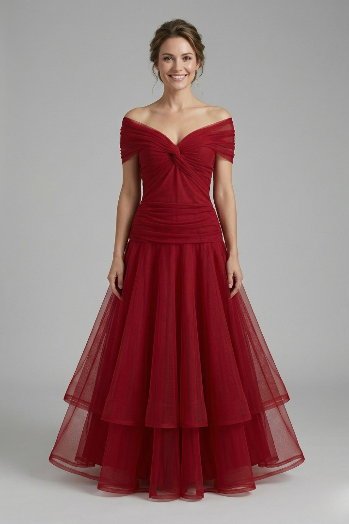 Hallie | Women's V-Neck Maxi Dress – Draped Bodice, Sheer Short Sleeves & Gathered Waist Elegant Long Dress
