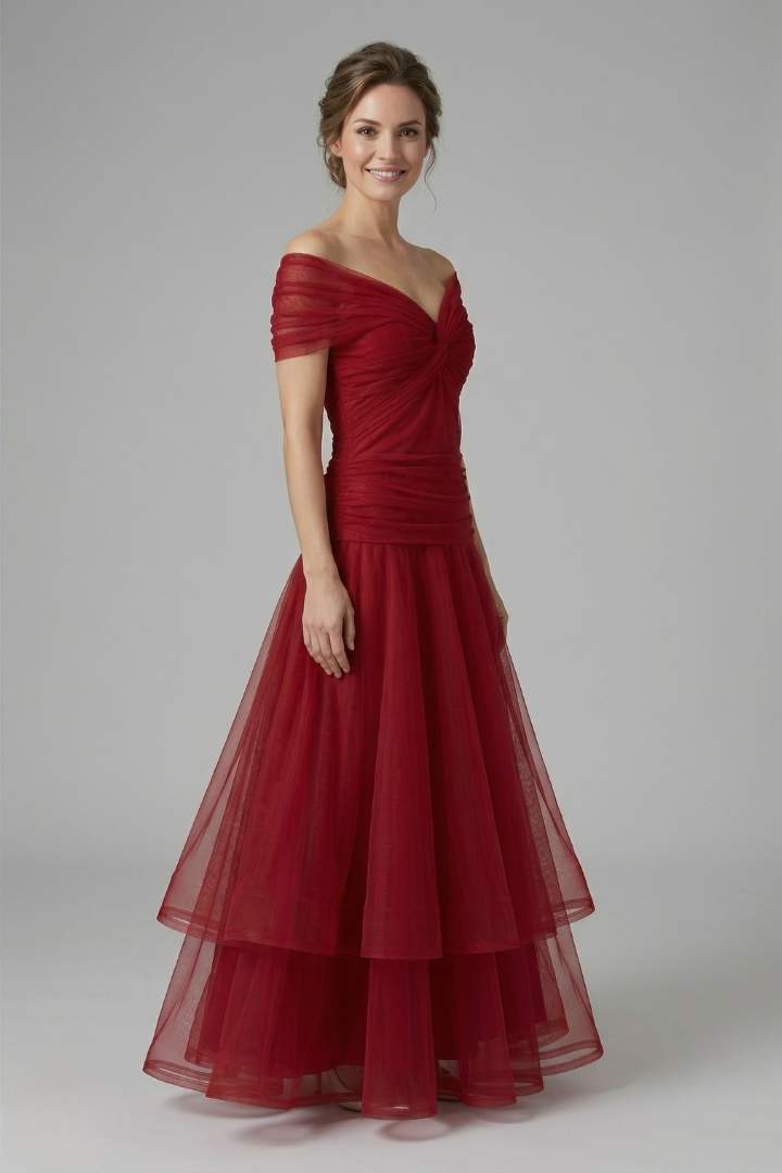 Hallie | Women's V-Neck Maxi Dress – Draped Bodice, Sheer Short Sleeves & Gathered Waist Elegant Long Dress