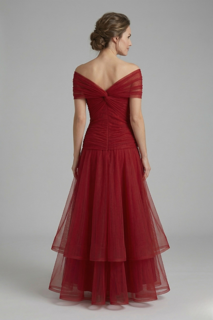 Hallie | Women's V-Neck Maxi Dress – Draped Bodice, Sheer Short Sleeves & Gathered Waist Elegant Long Dress