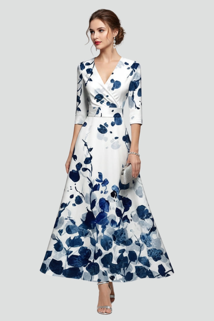 Harlow | Women’s Floral Print Maxi Dress –  Fitted Waist, Midi Sleeve, Flowing Summer Dress