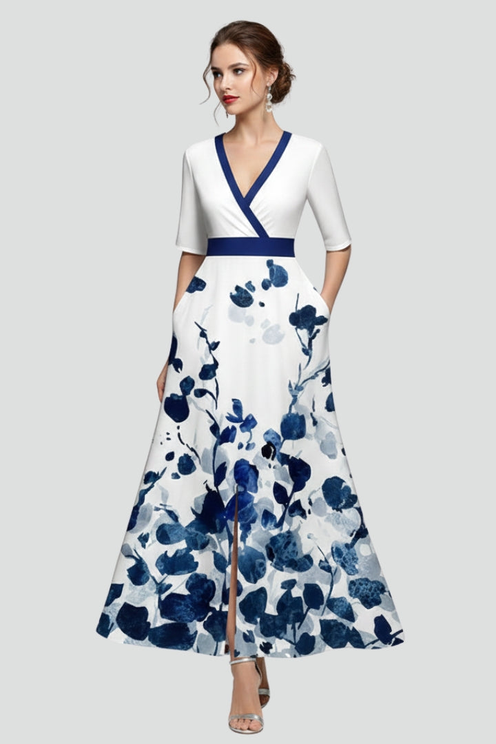 Harlow | Women’s Floral Print Maxi Dress –  Fitted Waist, Midi Sleeve, Flowing Summer Dress