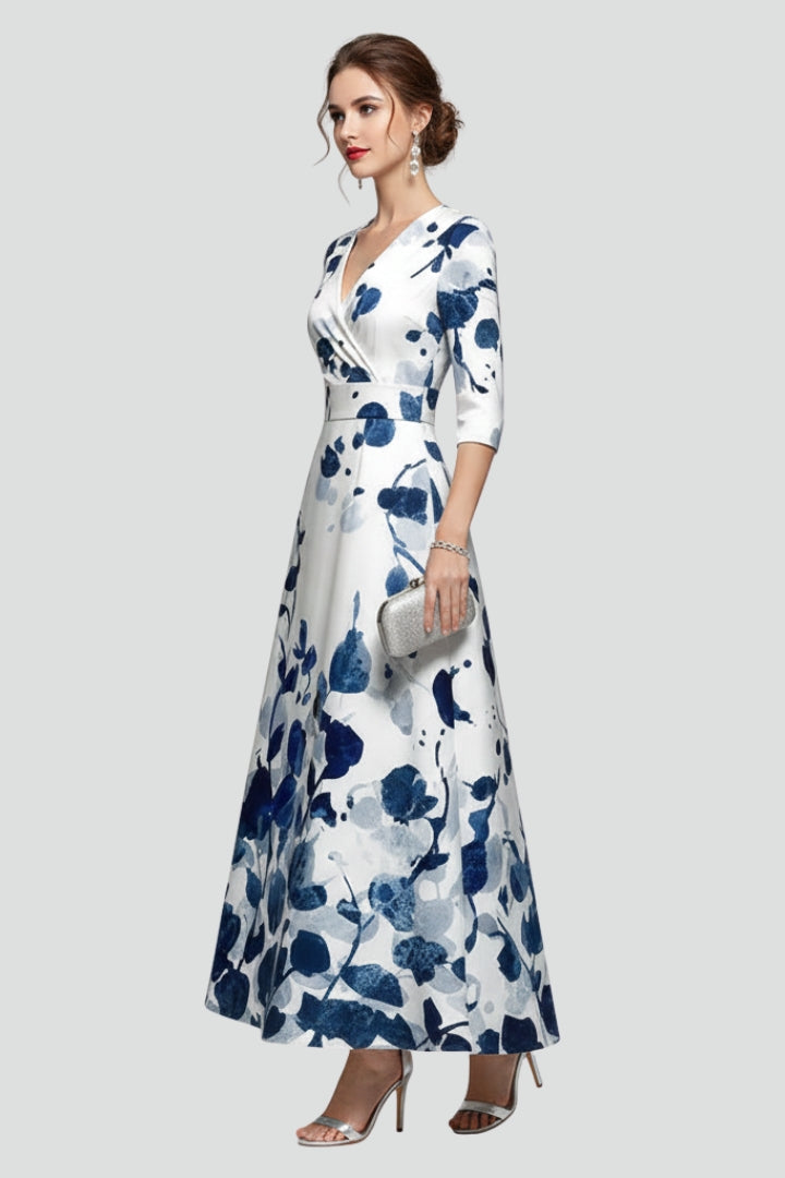 Harlow | Women’s Floral Print Maxi Dress –  Fitted Waist, Midi Sleeve, Flowing Summer Dress
