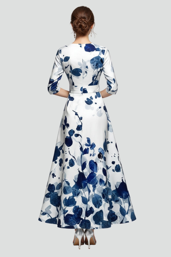 Harlow | Women’s Floral Print Maxi Dress –  Fitted Waist, Midi Sleeve, Flowing Summer Dress