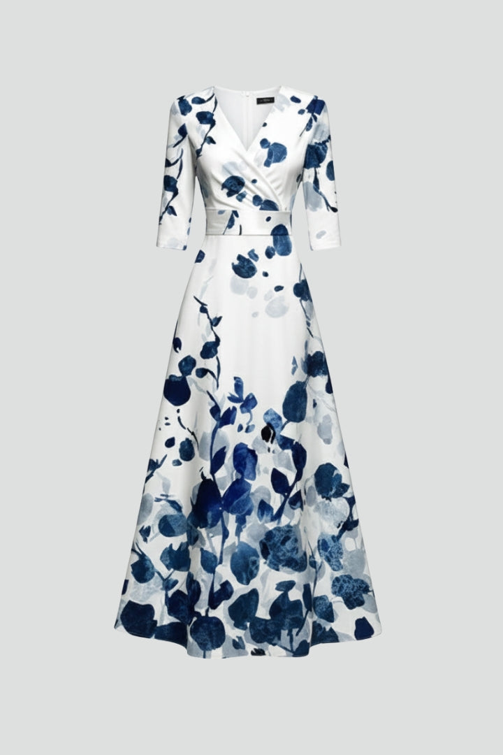 Harlow | Women’s Floral Print Maxi Dress –  Fitted Waist, Midi Sleeve, Flowing Summer Dress