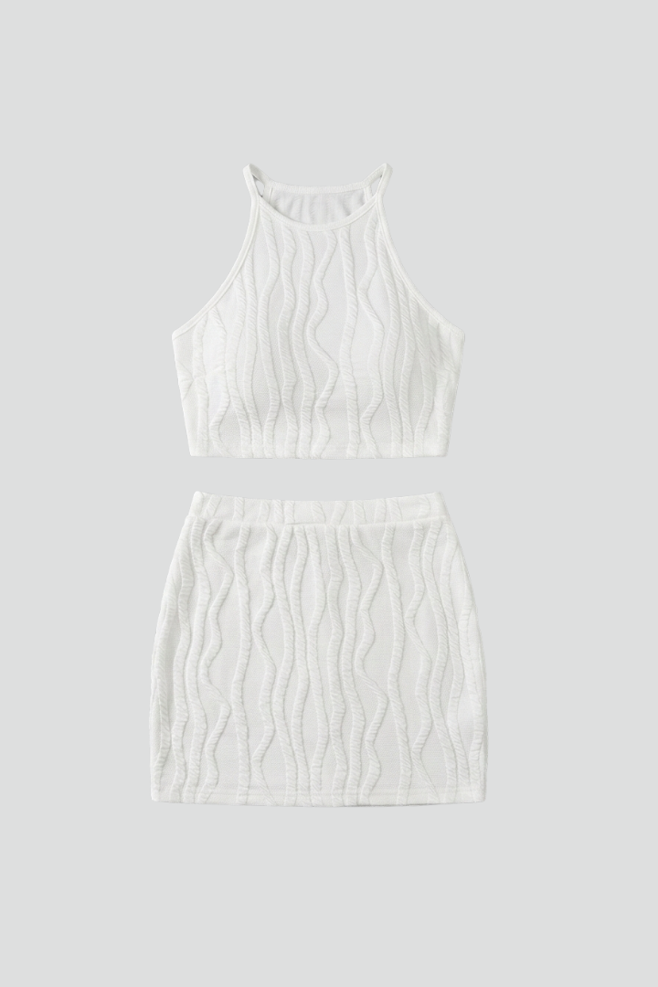 Hartley | Women's Co-Ord Skirt Set - Halter Neck Crop Top & High Waist Mini Skirt