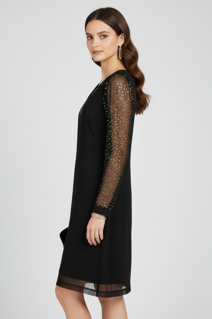 Helisse | Women’s Sequin Cocktail Dress – Plunge V-Neck Long Sleeve Party Dress