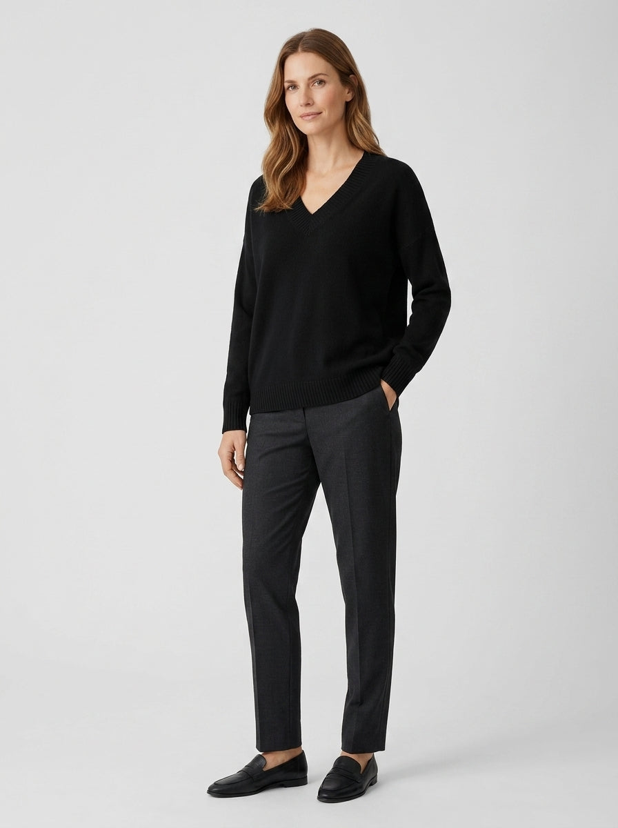Honoria | Women’s V-Neck Jumper – Loose Fit Knit Sweater with Ribbed Cuffs