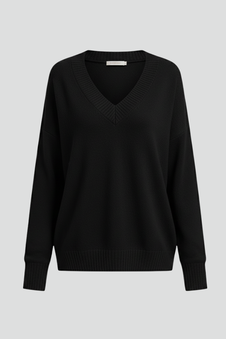 Honoria | Women’s V-Neck Jumper – Loose Fit Knit Sweater with Ribbed Cuffs
