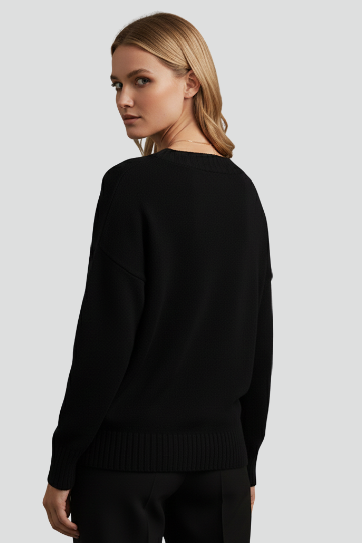 Honoria | Women’s V-Neck Jumper – Loose Fit Knit Sweater with Ribbed Cuffs