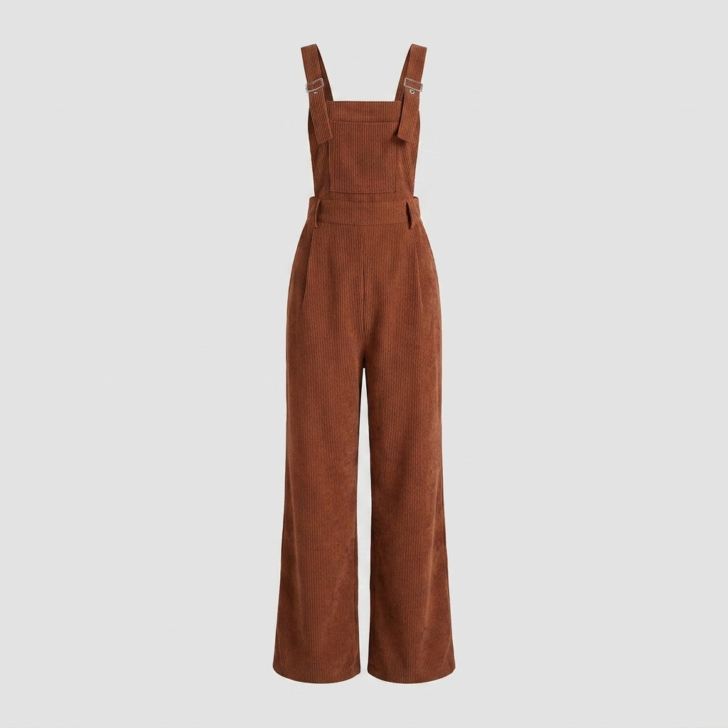 Ianthe | Women's Corduroy Jumpsuit – Wide Shoulder Straps, Button Detail, Solid Color