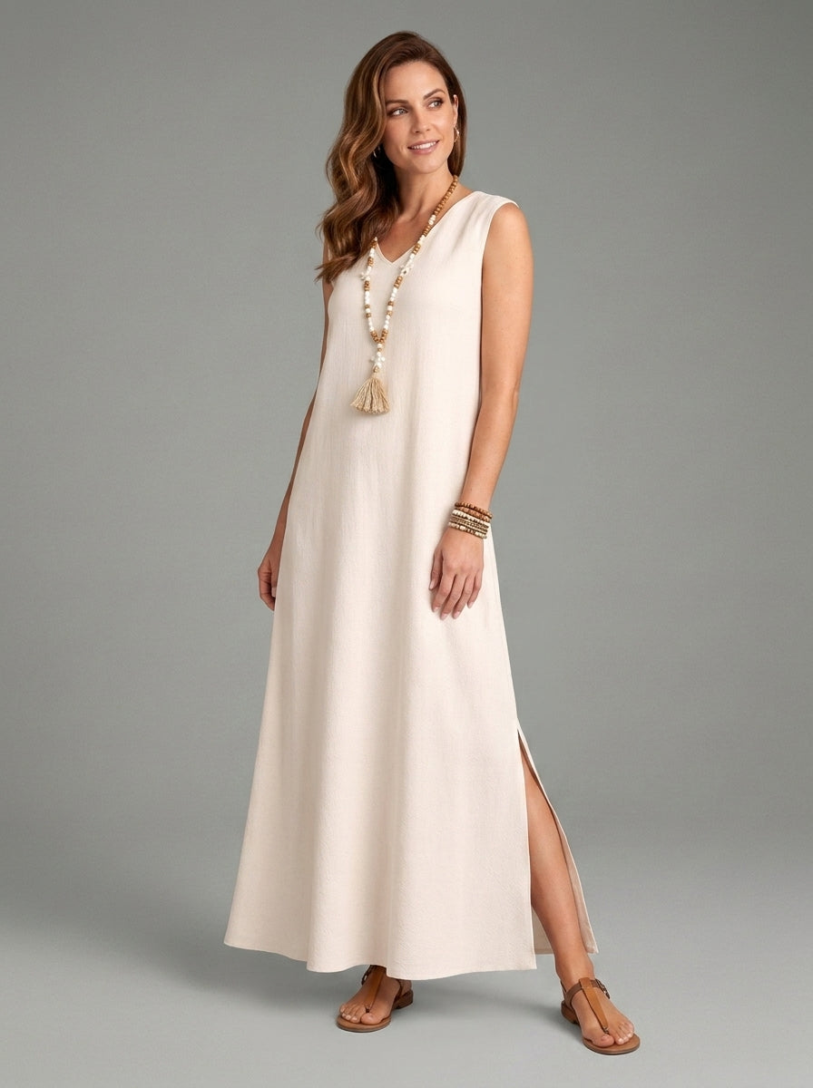 Indie | Women’s V-Neck Maxi Dress – Sleeveless Ankle-Length Dress