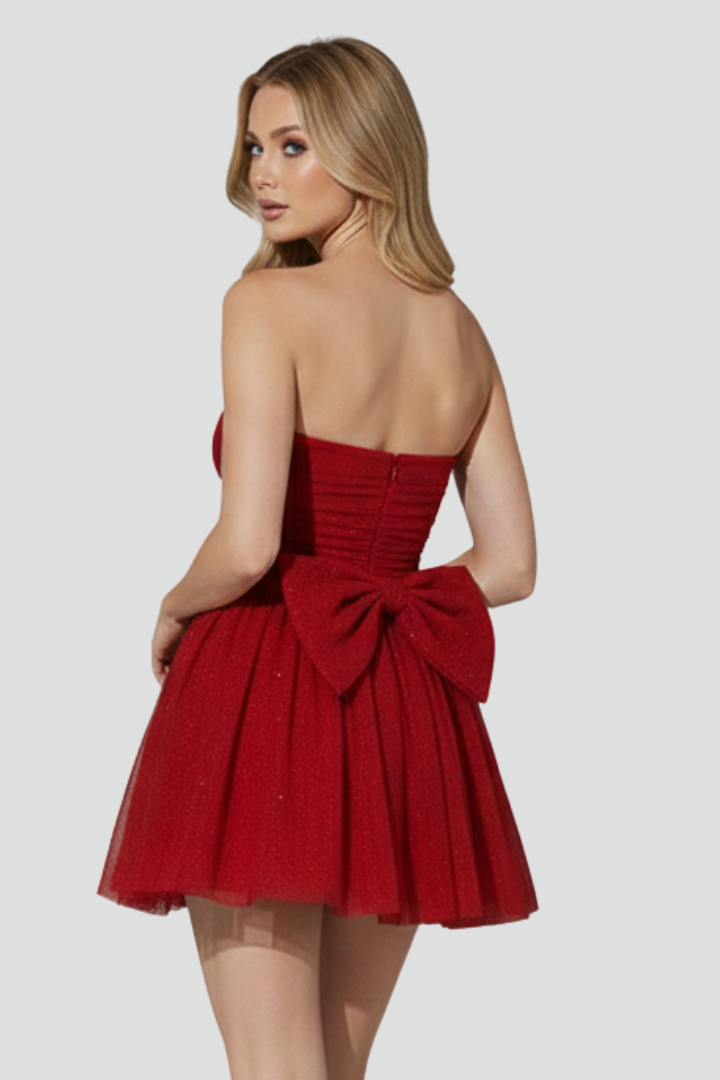 Inna | Women's Strapless Mini Dress – Elegant Bow Front Cocktail Dress