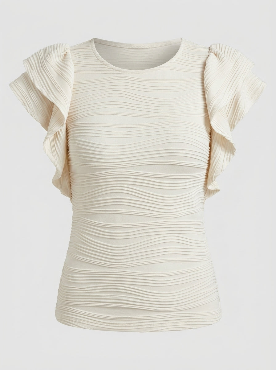 Irelyn | Women's Textured Blouse - Ruffle Sleeve Casual Loose Fit Top