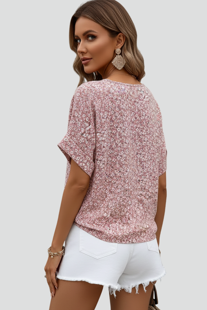 Irya | Women’s Casual Short Sleeve Blouse – Button Front Patterned Hip Length Top