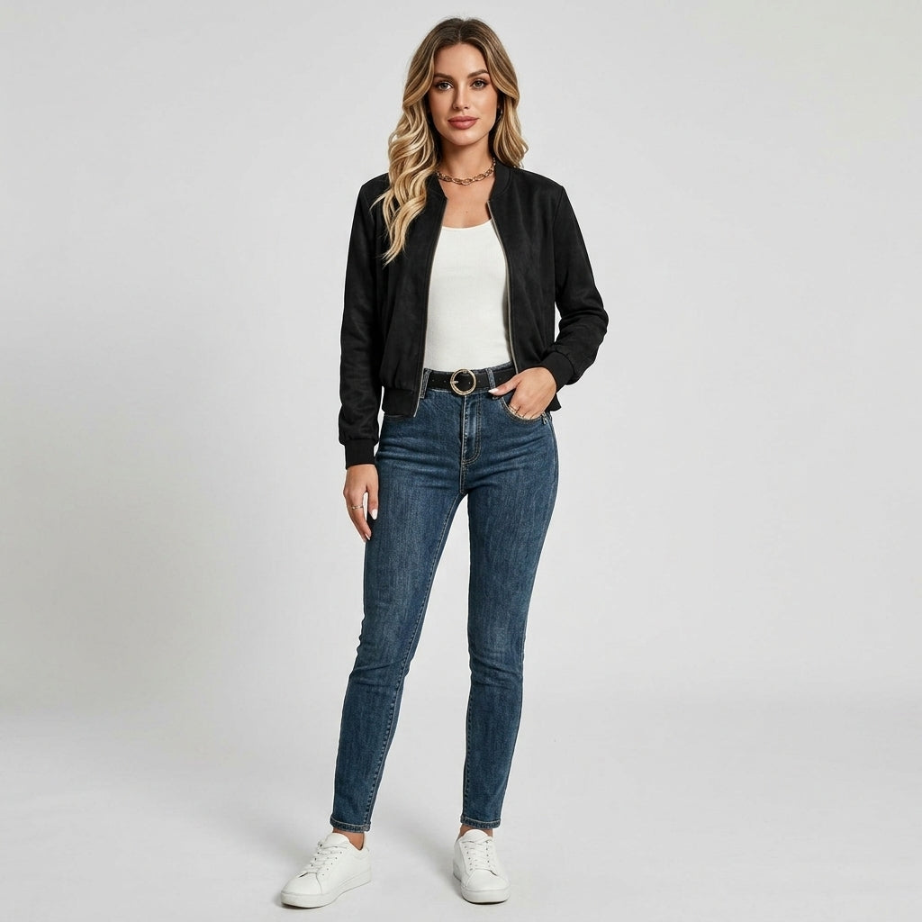 Isabeau | Women's Suede-Textured Jacket – Solid Color, Long Sleeve Casual Coat