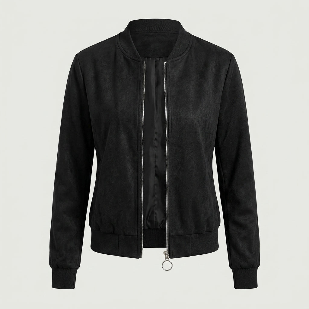 Isabeau | Women's Suede-Textured Jacket – Solid Color, Long Sleeve Casual Coat