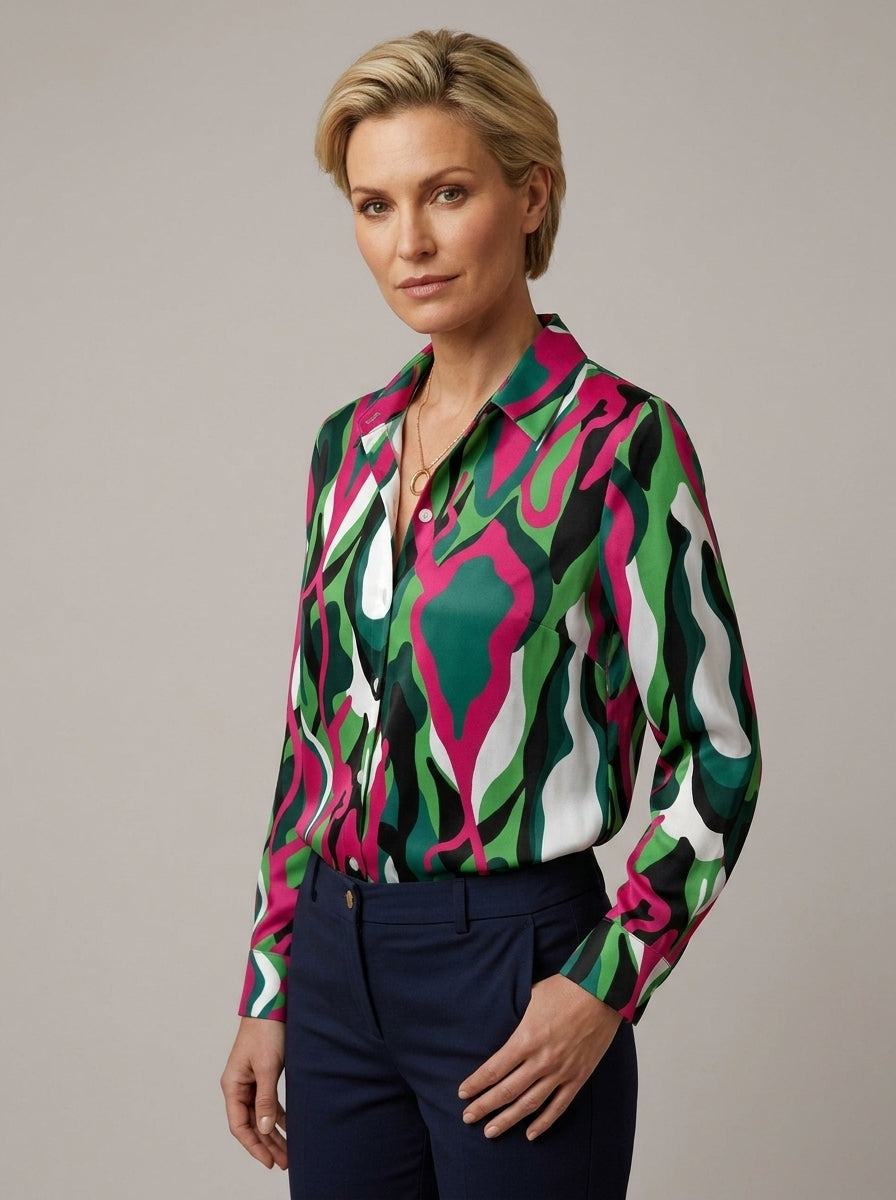 Isadora | Women’s Long Sleeve Blouse – Collared Button-Up Shirt with Chest Pocket