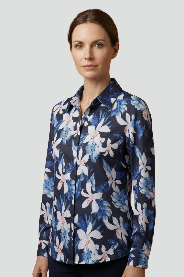 Isadora | Women’s Long Sleeve Blouse – Collared Button-Up Shirt with Chest Pocket