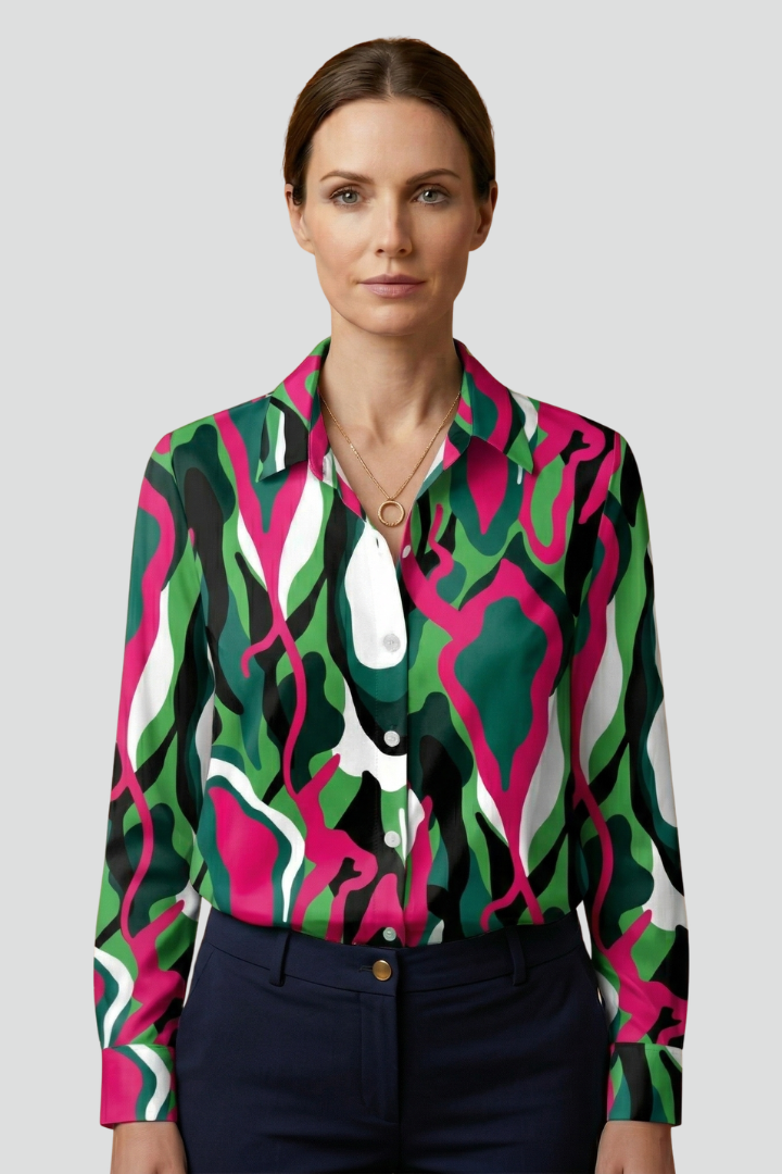 Isadora | Women’s Long Sleeve Blouse – Collared Button-Up Shirt with Chest Pocket