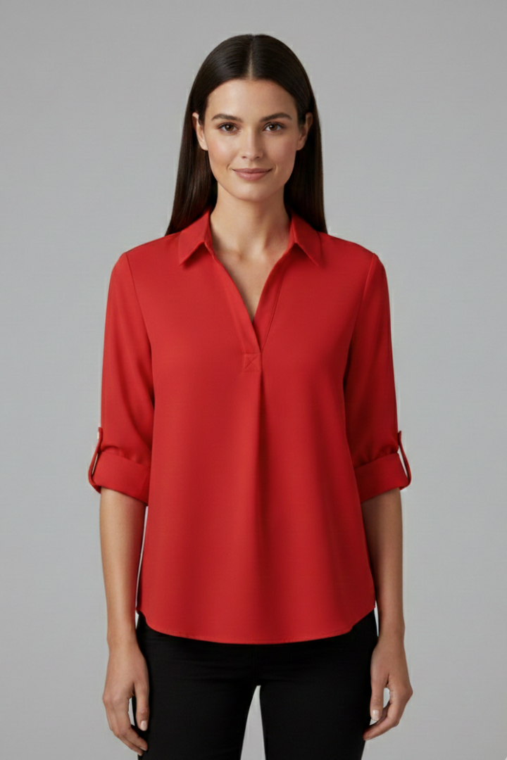 Isadora | Women’s Long Sleeve Blouse – Collared Button-Up Shirt with Chest Pocket